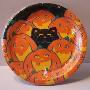 Halloween Pumpkin and Cat Paper Plates